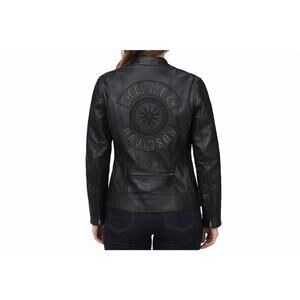Harley Davidson Leather Jacket WILLIE G Signature Wheel Black Womens Small